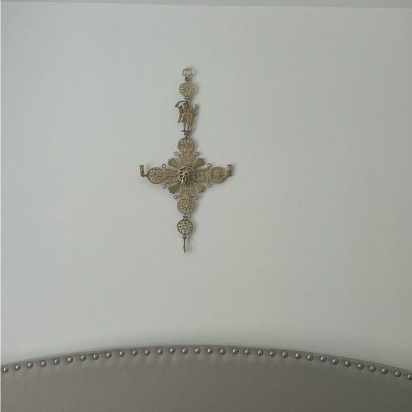 Vintage solid Brass European Cross 27’’ handcrafted candle sticks St Michael - Picture 2 of 5